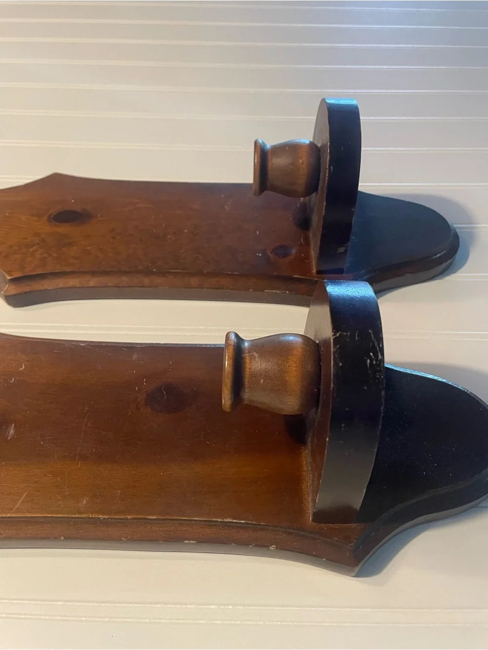 Vintage Wooden Wall Sconces in Dark Brown Walnut - Set of 2 #0215